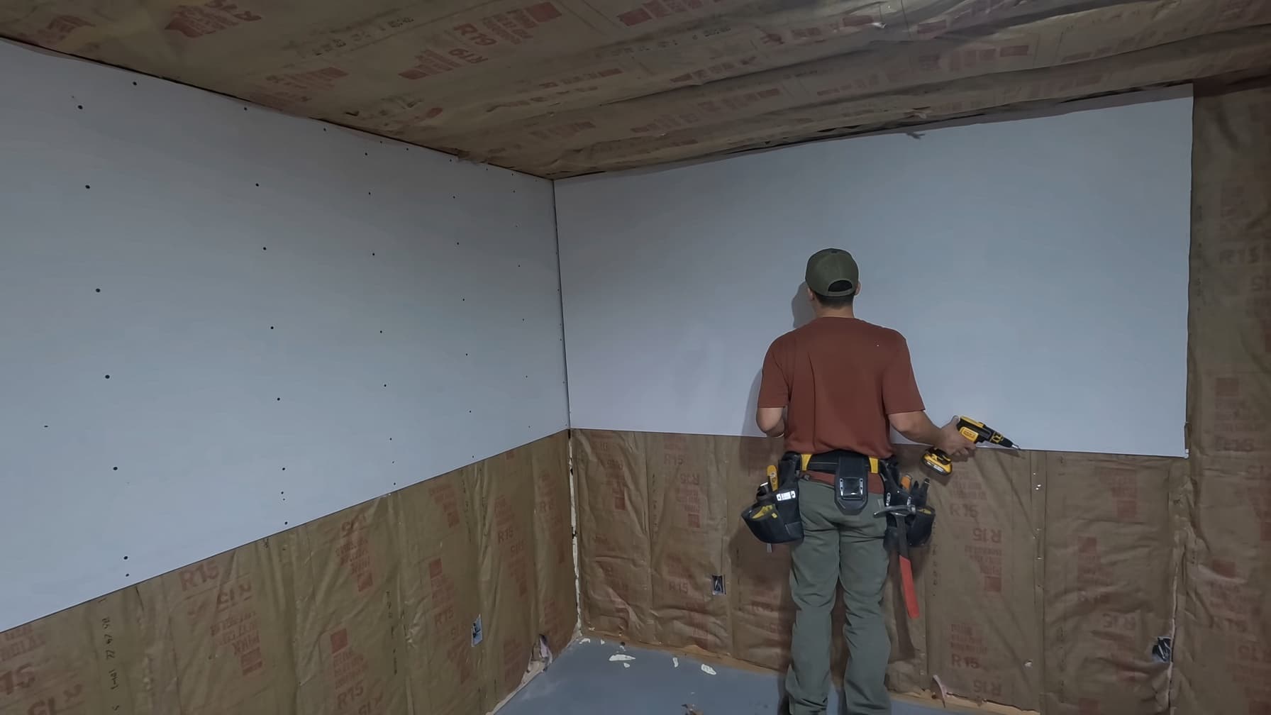 Drywall installed on floating walls in a Colorado Springs basement